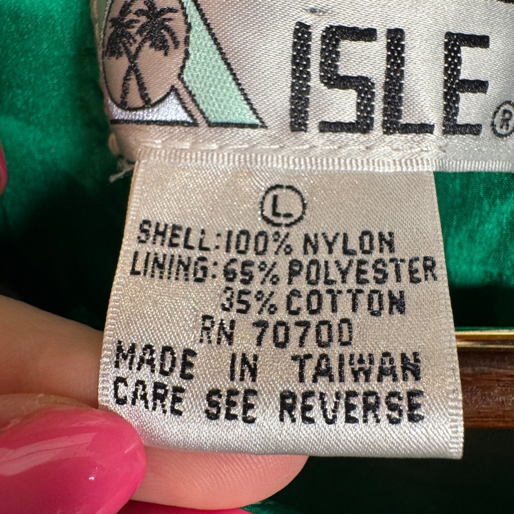Vintage Casual Isle Emerald Green Windbreaker Full Zip Jacket Size Lg Retro 80's - Picture 6 of 6